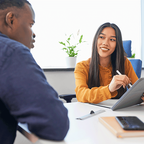 Male interviewing for job