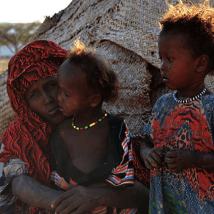 Two children and a woman