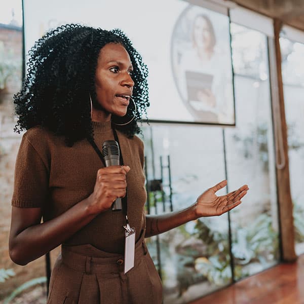 Black woman addresses the crowd